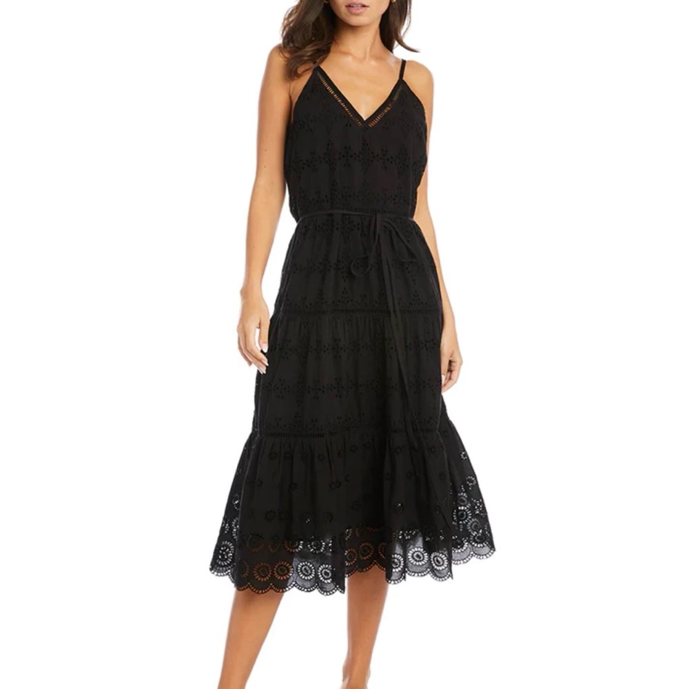 Karen Kane Garden Party Tiered Midi Dress (Black) (Small)